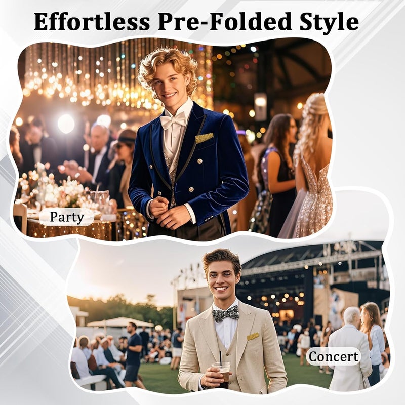 LJBFNN Store Rhinestone Mens Pocket Square on Card Prefolded Pocket Squares for Men Suit Handkerchiefs for Festival Stage Party - Image 2